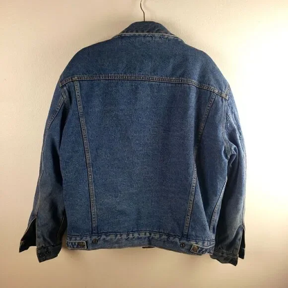 Men's Vintage Milano Bay Denim Sherpa Line Snap Button Jacket Size Large - Picture 2 of 13